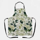 Botanische Grüne Blumen Creme Florales Muster Schürze (Vorderseite)