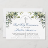 Botanische Grüne Dusty Blue Erste Kommune Einladung (Vorderseite)
