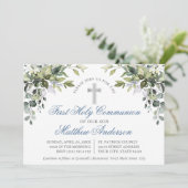 Botanische Grüne Dusty Blue Erste Kommune Einladung (Stehend Vorderseite)