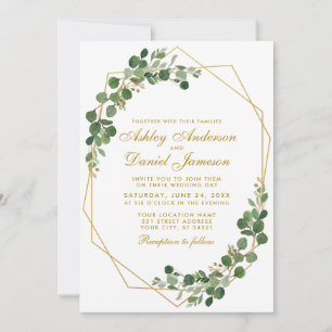Botanische grüne Eukalyptus Gold Geometric Wedding Einladung