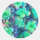 Botanische grüne Farbtöne Blütensukkulatur Runder Aufkleber (Vorderseite)