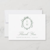 Botanische Grüne Hochzeit des Vintagen Wappen Dankeskarte (Vorderseite)