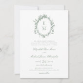 Botanische Grüne Hochzeit des Vintagen Wappen Einladung (Vorderseite)