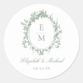 Botanische Grüne Hochzeit des Vintagen Wappen Runder Aufkleber (Vorderseite)