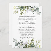 Botanische Grüne Hochzeit im eleganten Watercolor Einladung (Vorne/Hinten)