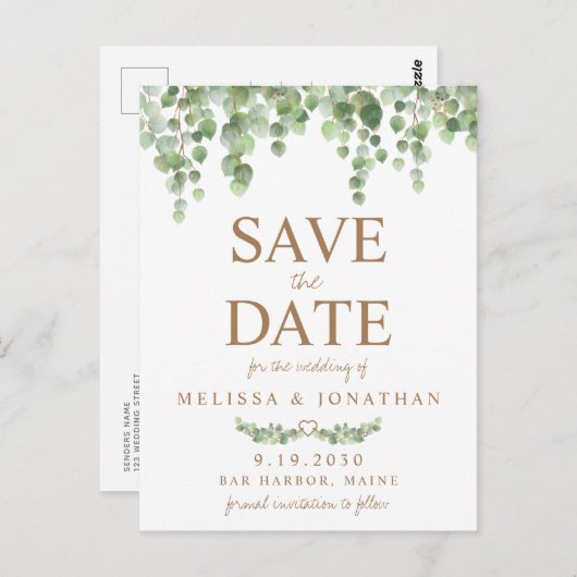 Botanische Grüne Hochzeit retten das Datum Postkarte (Vorne/Hinten)