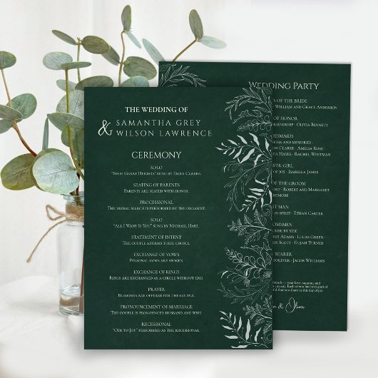 Botanische Grüne Hochzeitsprogrammkarte Programm