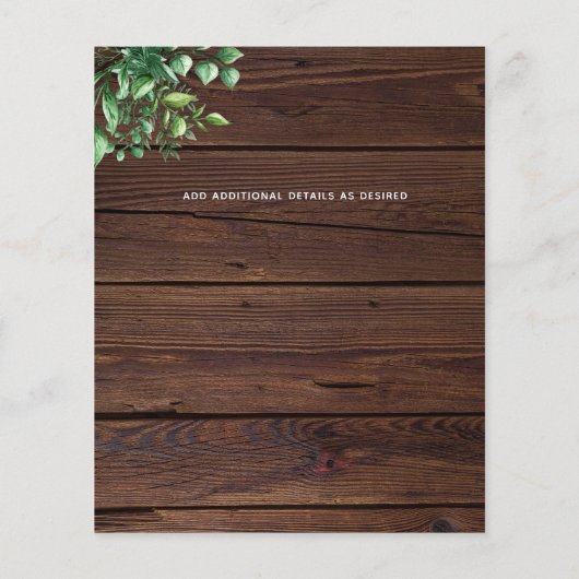 Botanische Grüne Leafy Hochzeit Einladung Budget (Rückseite)