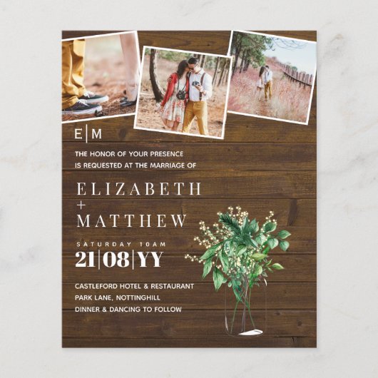 Botanische Grüne Leafy Hochzeit Einladung Budget (Vorderseite)