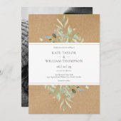 Botanische Grüne Rustikale Kraft Foto Hochzeit Einladung (Vorne/Hinten)