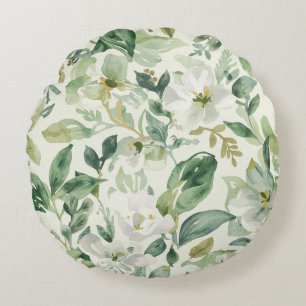 Botanische grüne Wasserfarbe Florale Blätter Natur Rundes Kissen