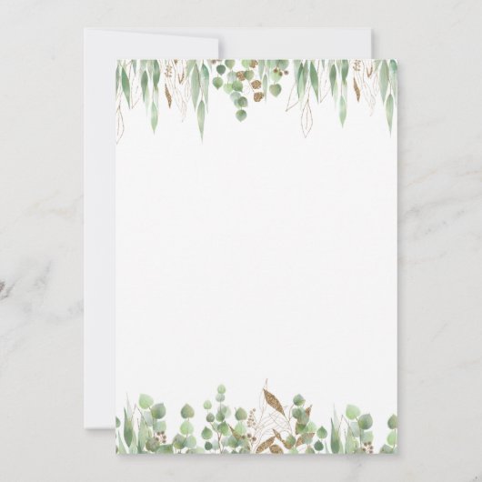 Botanische Grüne Wasserfarben Hochzeit Gold Einladung (Rückseite)