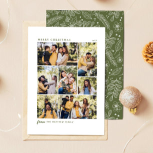 Botanische grüne Weihnachts-Familien-Fotocollage 7 Feiertagskarte
