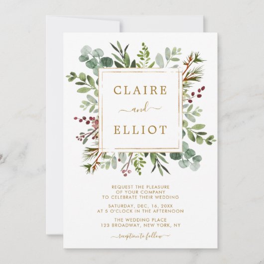 Botanische Grüne Weihnachtsfeiertag Goldhochzeit Einladung (Vorderseite)