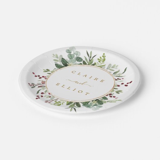 Botanische Grüne Weihnachtsfeiertag Goldhochzeit Pappteller (Schrägansicht)