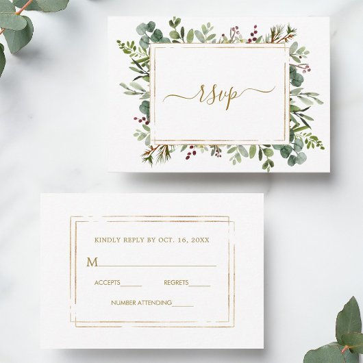 Botanische Grüne Weihnachtsfeiertag Goldhochzeit RSVP Karte