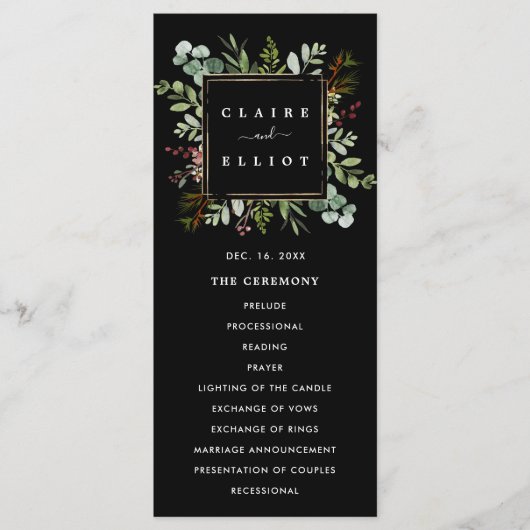 Botanische Grüne Weihnachtsfeiertag Schwarze Hochz Programm (Vorderseite)