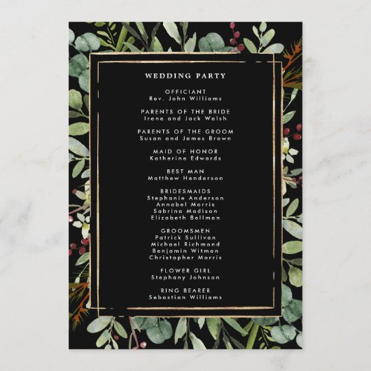 Botanische Grüne Weihnachtsfeiertag Schwarze Hochz Programm (Rückseite)