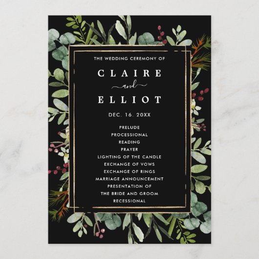 Botanische Grüne Weihnachtsfeiertag Schwarze Hochz Programm (Vorderseite)