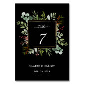Botanische Grüne Weihnachtsfeiertag Schwarze Hochz Tischnummer (Rückseite)