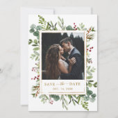Botanische Grüne Weihnachtszeit Gold Hochzeit Foto Save The Date (Vorderseite)