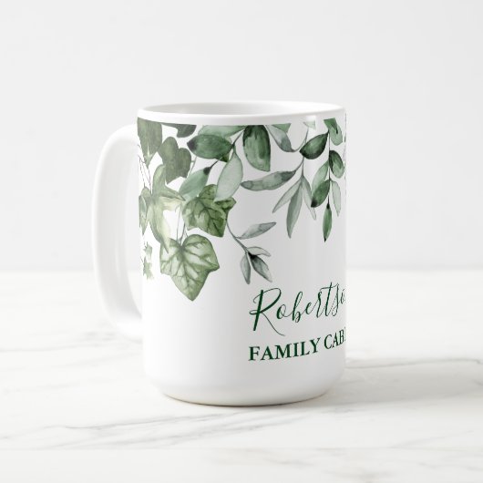 Botanische Grünfamilie Wasserfarbe Große Kabine Kaffeetasse (Vorderseite Links)