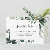 Botanische Grünfolien Wasserfarbenprägung Rett Save The Date (Stehend Vorderseite)