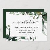 Botanische Grünfolien Wasserfarbenprägung Rett Save The Date (Vorne/Hinten)