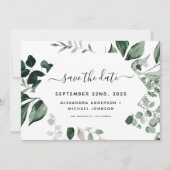 Botanische Grünfolien Wasserfarbenprägung Rett Save The Date (Vorderseite)