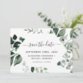Botanische Grünfolien Wasserfarbenprägung Rett Save The Date (Stehend Vorderseite)