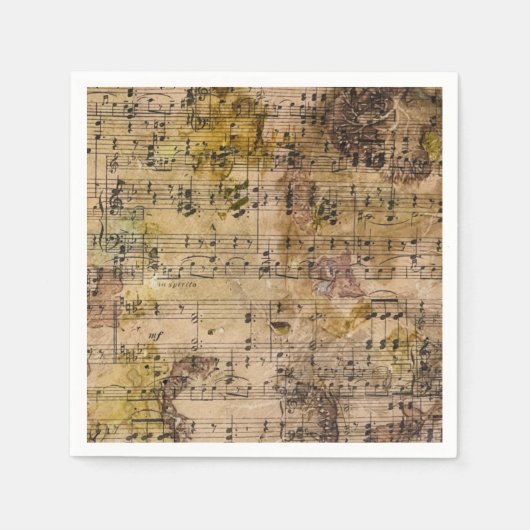 Botanische Grunge Floral Sheet Music Napkin Serviette (Vorderseite)