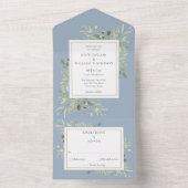 Botanische Grünpflanzen Blätter Dusty Blue Wedding All In One Einladung (Innen Boden)