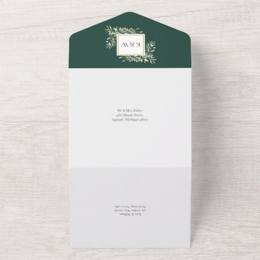 Botanische Grünpflanzen Blätter Emerald Wedding All In One Einladung (Außenbereich)