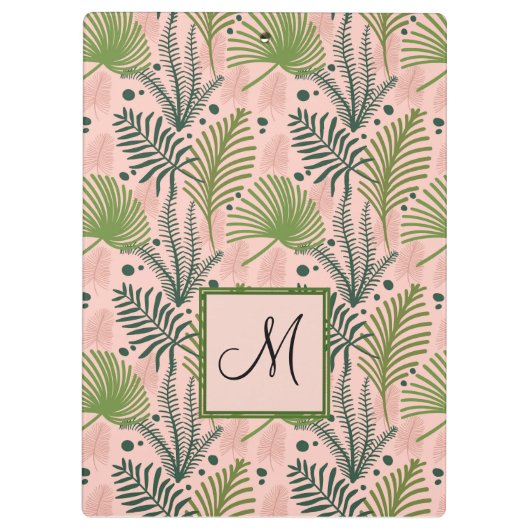 Botanische Grünpflanzen Blätter Monogram Pink Cora Klemmbrett (Rückseite)