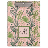Botanische Grünpflanzen Blätter Monogram Pink Cora Klemmbrett (Vorderseite)