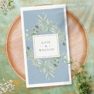 Botanische Grünpflanzen Blätter Staubblau Hochzeit Serviette