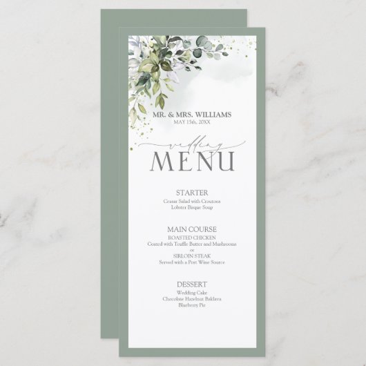 Botanische Grünpflanzen Blumenküche Menükarte (Vorne/Hinten)