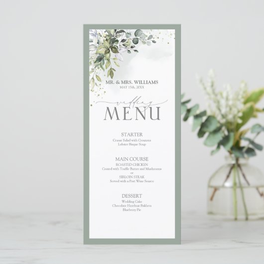 Botanische Grünpflanzen Blumenküche Menükarte (Stehend Vorderseite)