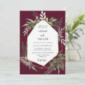 Botanische Grünpflanzen Burgund Gold QR Code Foto Einladung (Stehend Vorderseite)