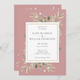 Botanische Grünpflanzen Dusty Rose in einer Hochze Einladung