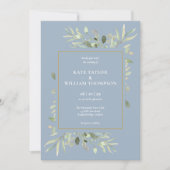Botanische Grünpflanzen Foliage Dusty Blue Wedding Einladung (Vorderseite)