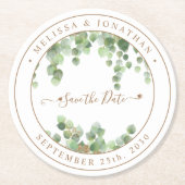 Botanische Grünpflanzen Gold Hochzeit retten Datum Runder Pappuntersetzer (Vorderseite)