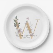 Botanische Grünpflanzen Gold Hochzeitszettel Pappteller (Vorderseite)
