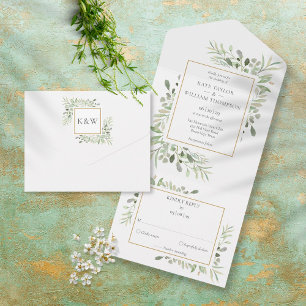 Botanische Grünpflanzen Hochzeit All In One Einladung