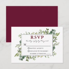 Botanische Grünpflanzen Hochzeit Burgund RSVP Karte