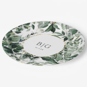 Botanische Grünpflanzen Hochzeit Pappteller (Schrägansicht)