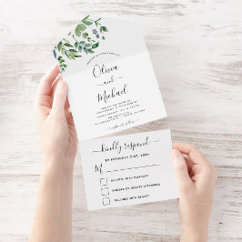 Botanische Grünpflanzen Hochzeit RSVP Budget All In One Einladung
