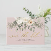 Botanische Grünpflanzen, Hochzeit von Soft Coral F Save The Date (Stehend Vorderseite)