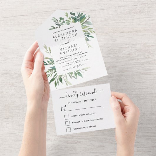 Botanische Grünpflanzen Hochzeitssommer All In One Einladung (Abreißen)