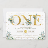 Botanische Grünpflanzen Junge 1. Geburtstag Party Einladung (Vorderseite)